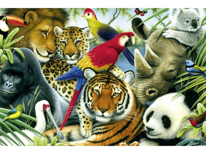 Tiger with Jungle Animals — Green