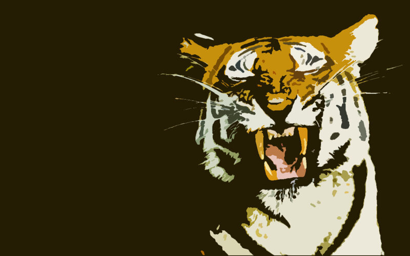 Tiger with Open Mouth — Brown, Aggressive