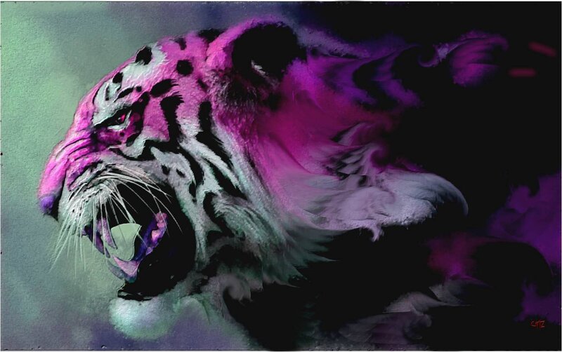 Tiger with Open Mouth — Purple