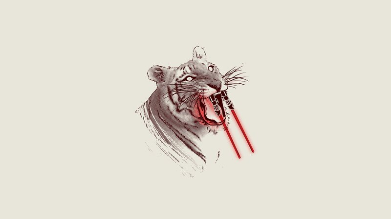 tiger with red lightsabers