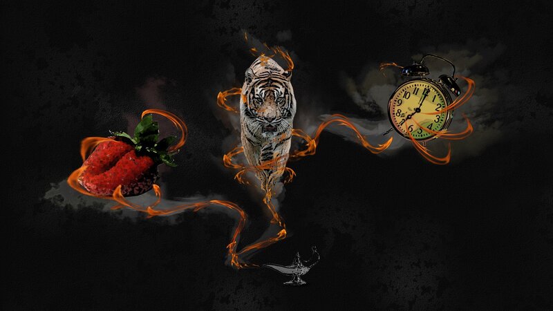 Tiger with Strawberry and Clock