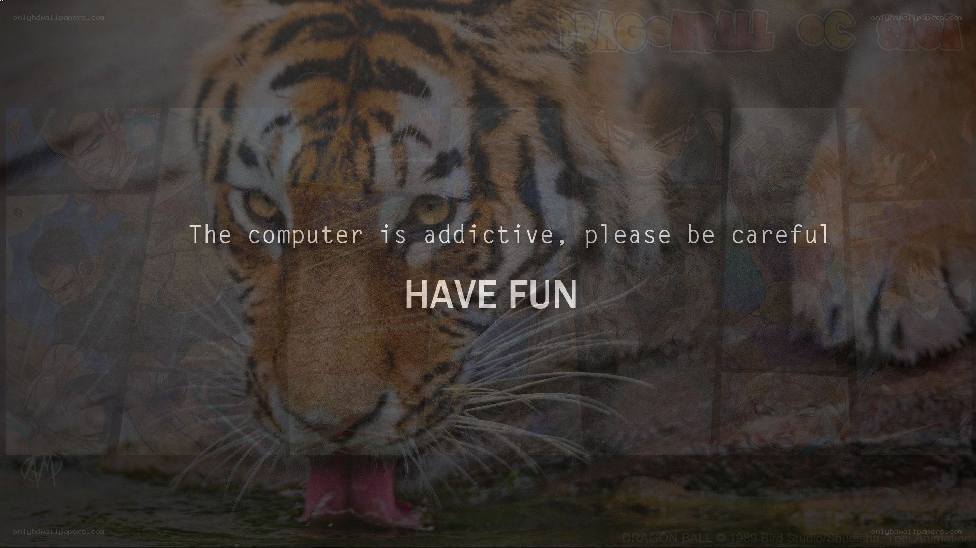 tiger with warning text