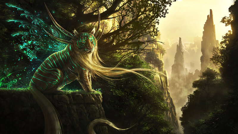 Tiger with Wings and Antlers — Green