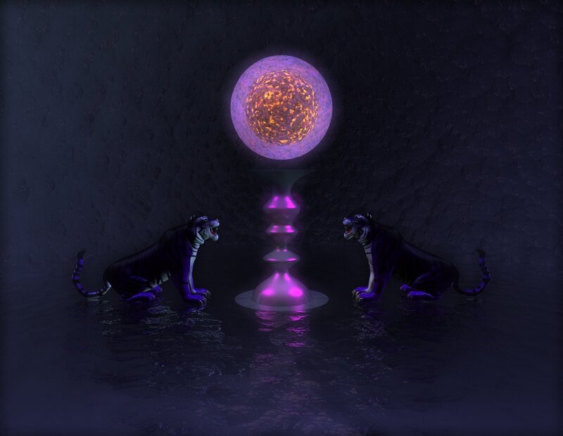 tigers and glowing orb