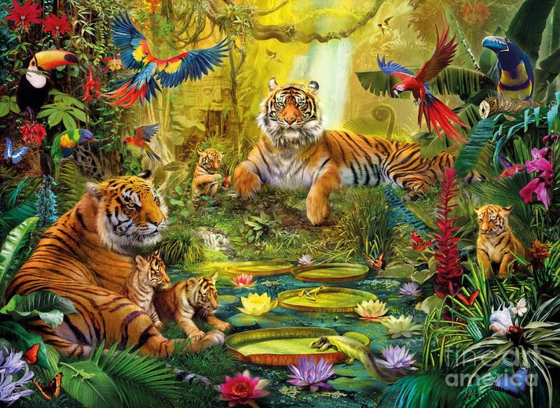 Tigers in Jungle — Green