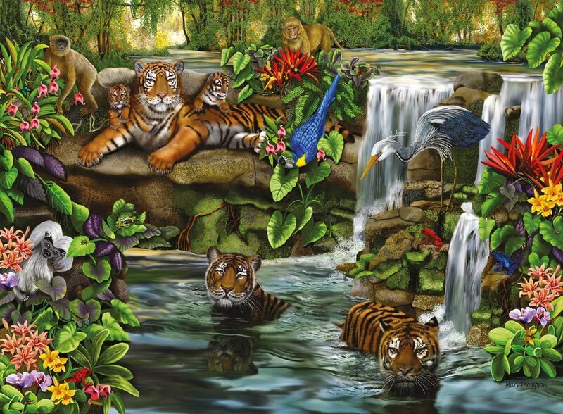 Tigers in Jungle Stream