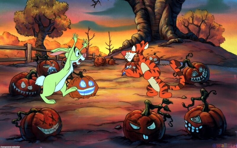 Tigger and Rabbit in Pumpkin Patch