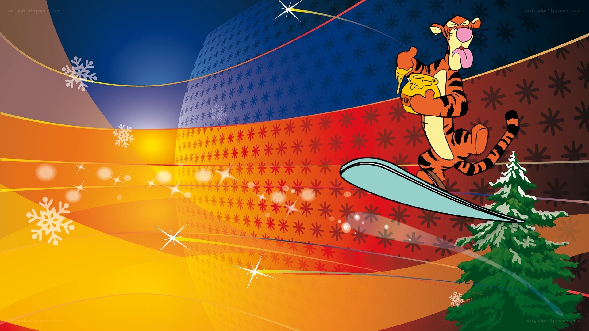 Tigger on a snowboard