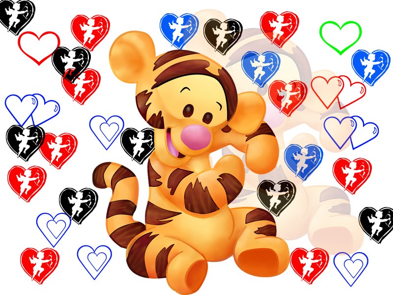 Tigger surrounded by hearts