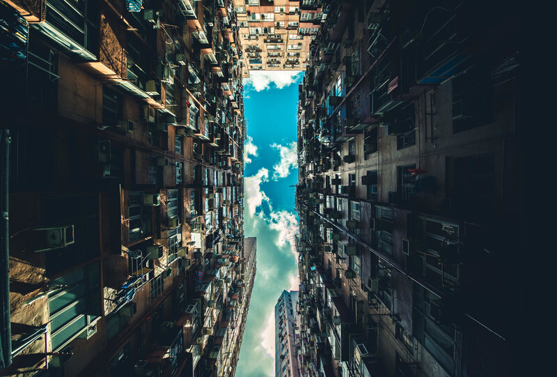 Tight alley between high-rise buildings