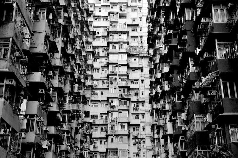 Tight urban apartment buildings