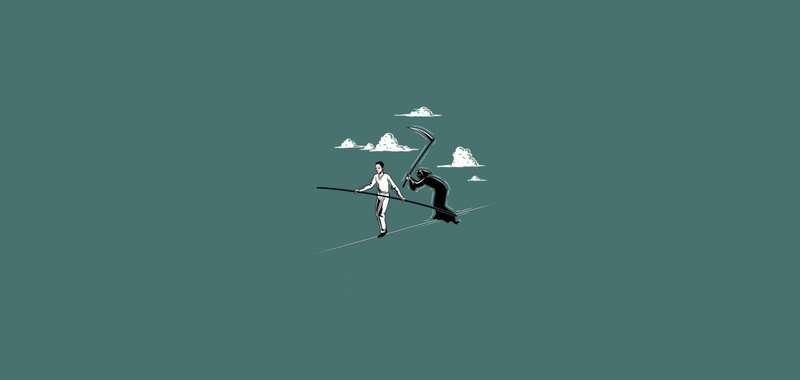 tightrope walker with grim reaper