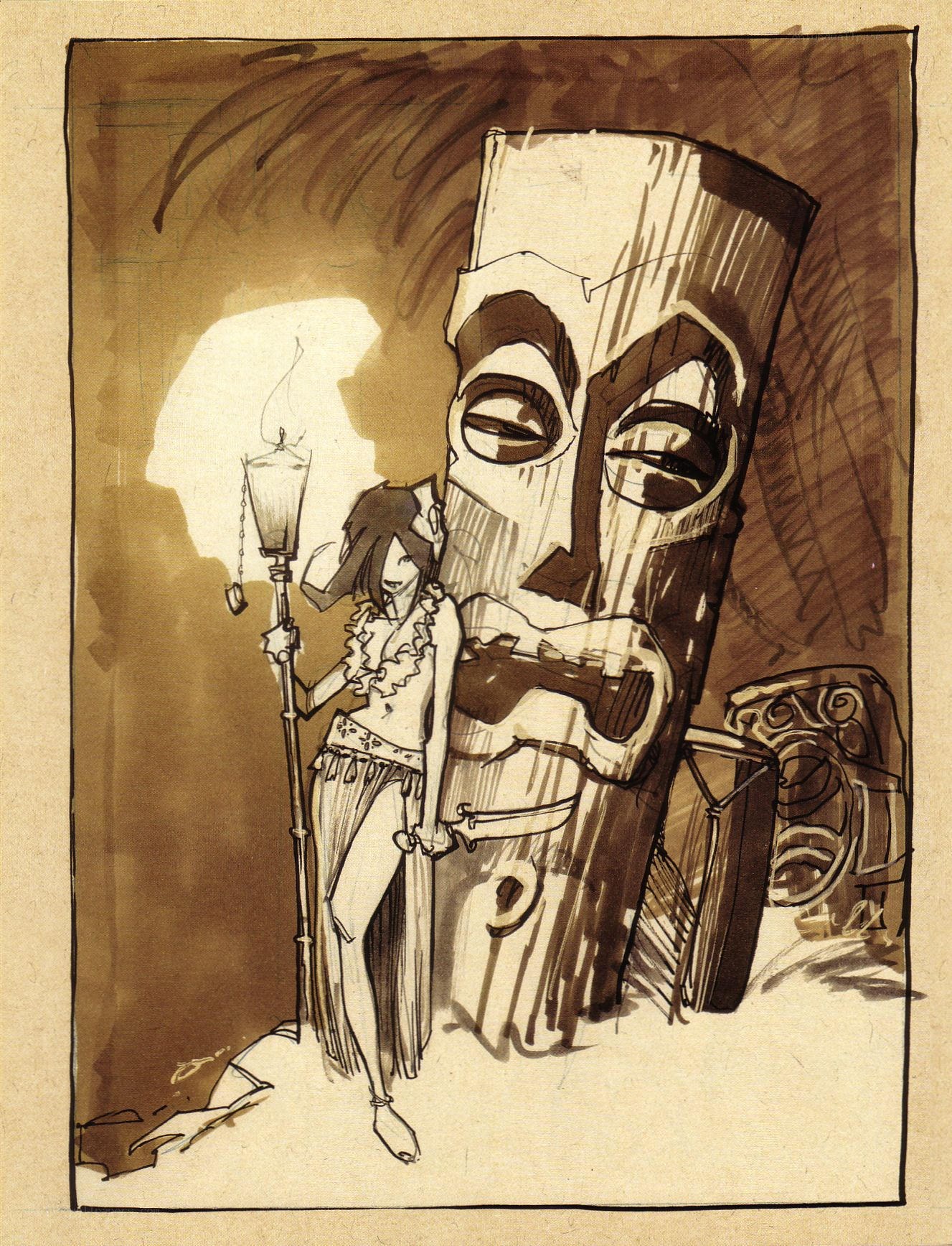 tiki statue with lantern