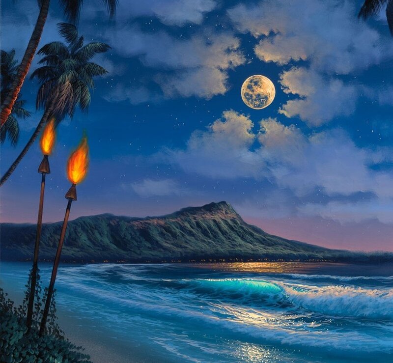 Tiki Torches on Beach — Blue