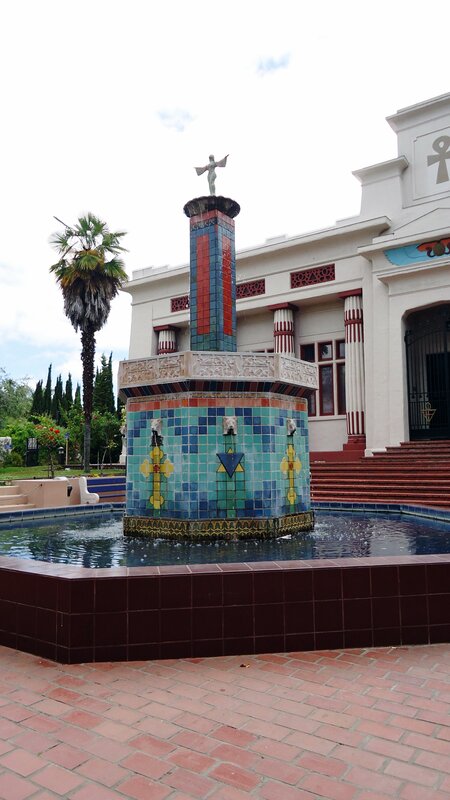 tiled fountain with statue
