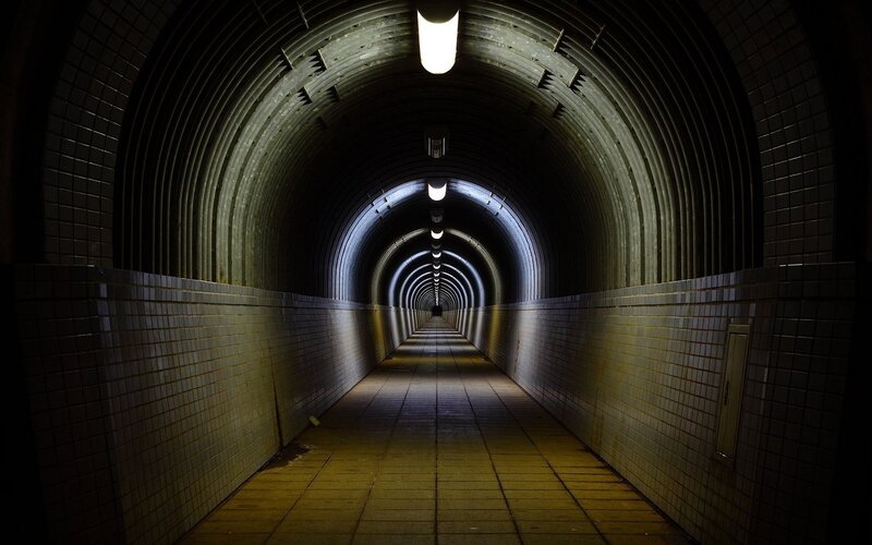 Tiled Tunnel Corridor — Yellow