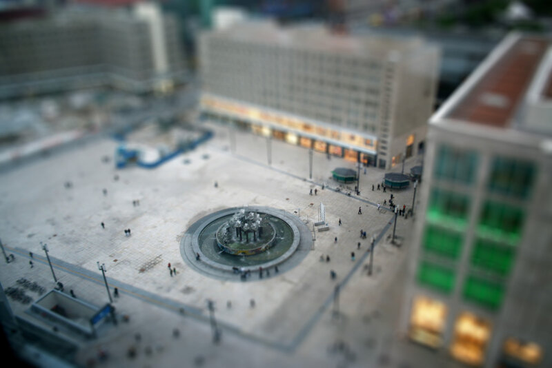 tilt-shift city square