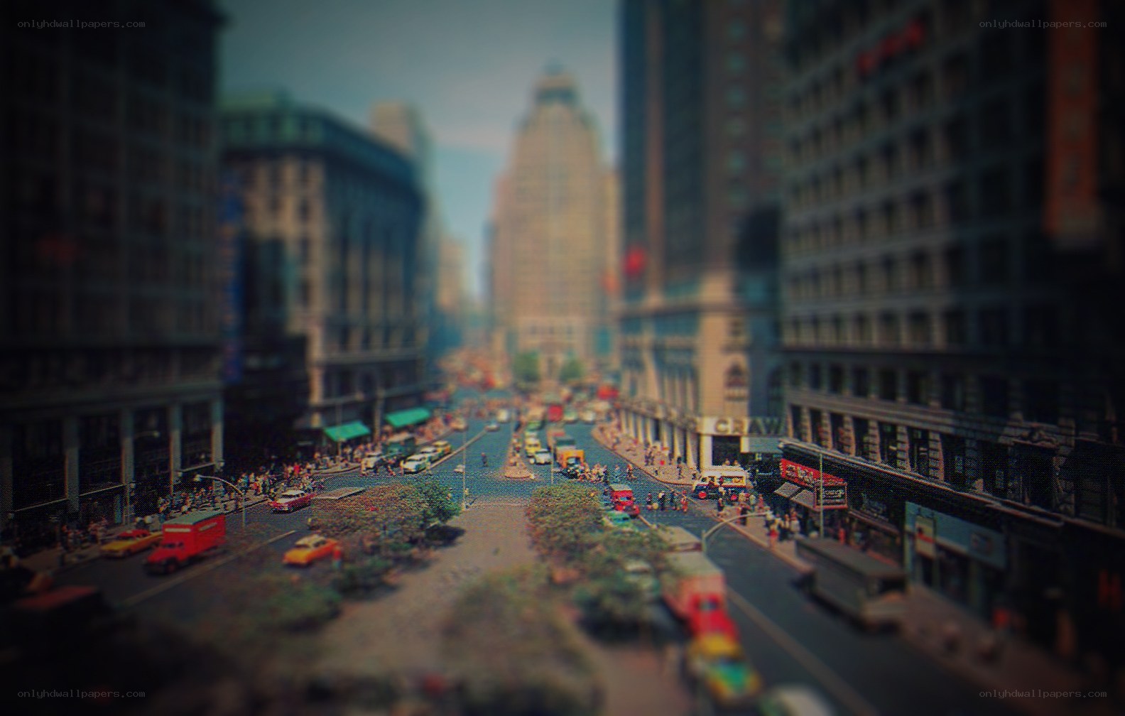 Tilt-shift city street scene