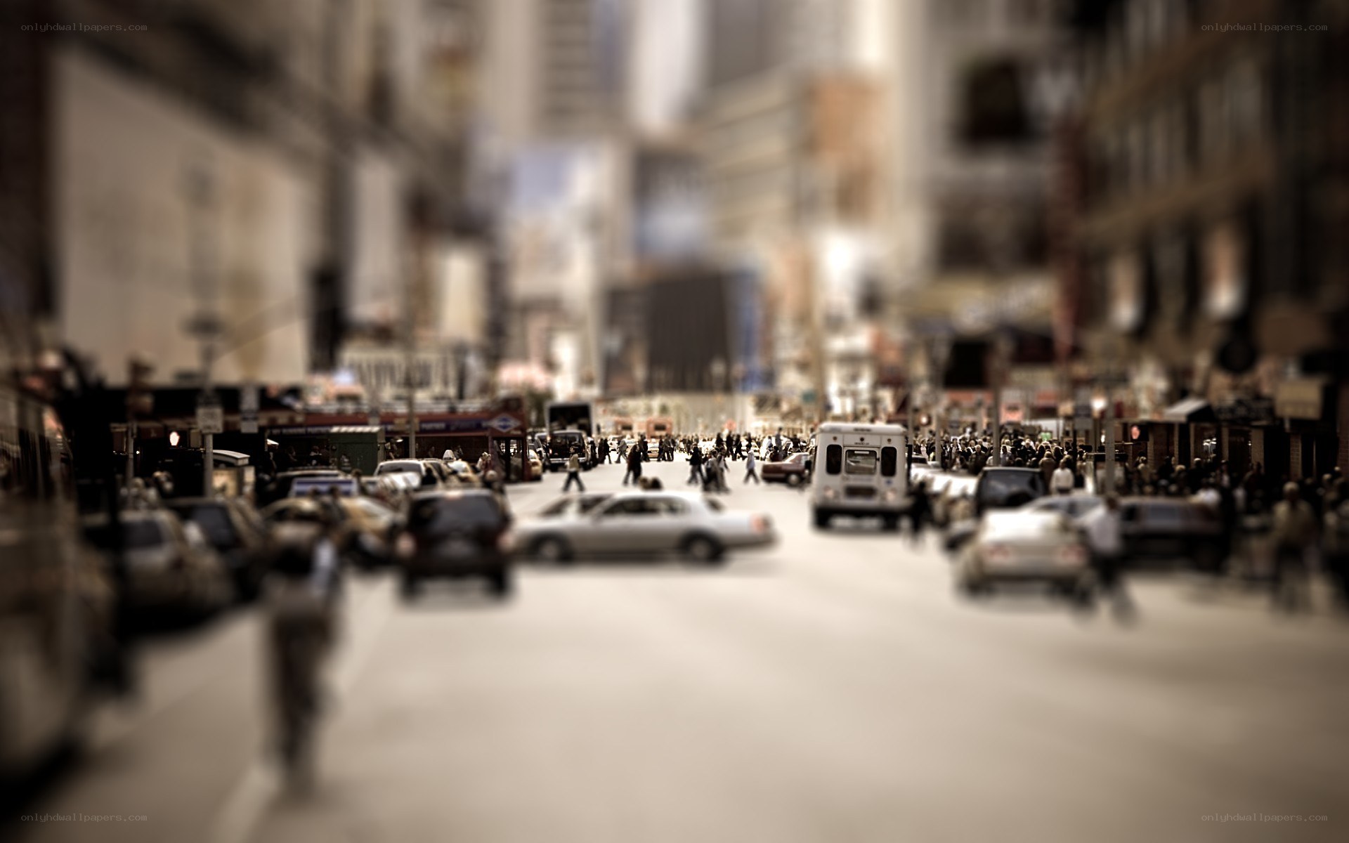 Tilt-shift city street scene