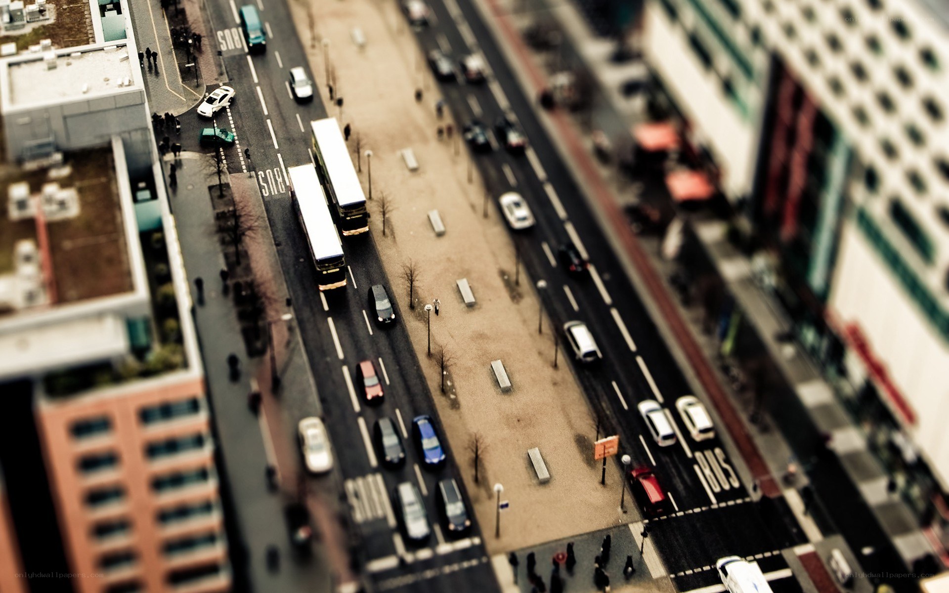 Tilt-shift city street view