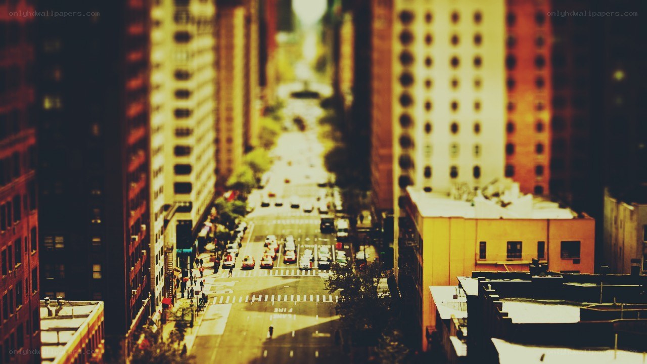 tilt-shift city street view