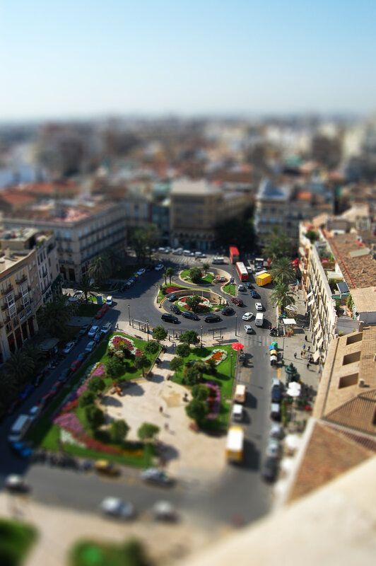 tilt-shift city view