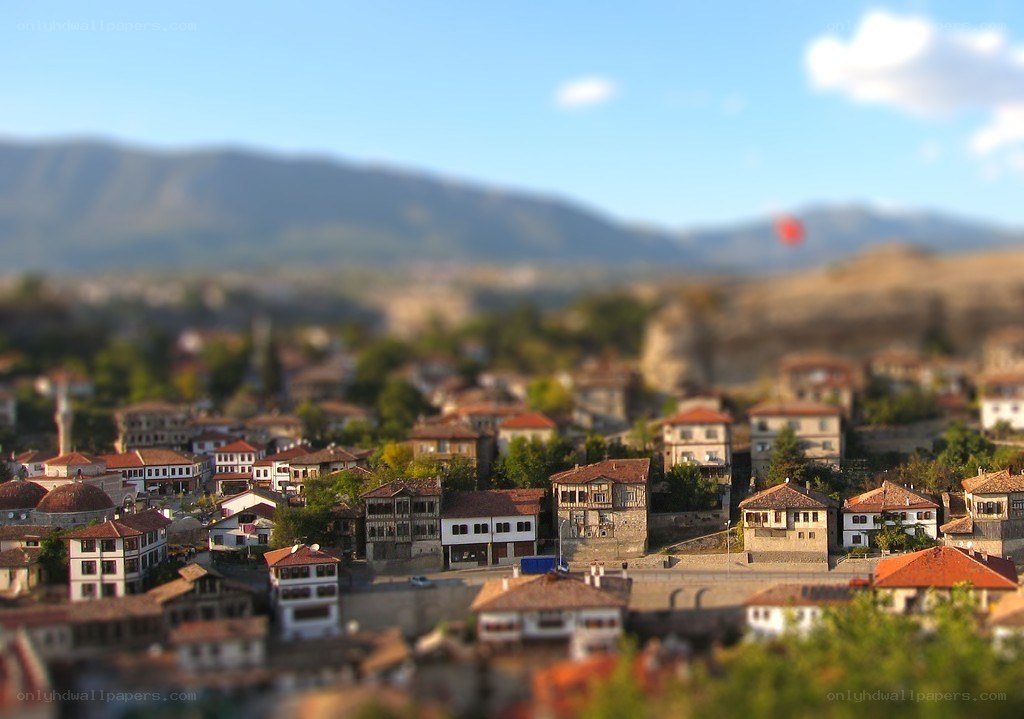 tilt-shift town view