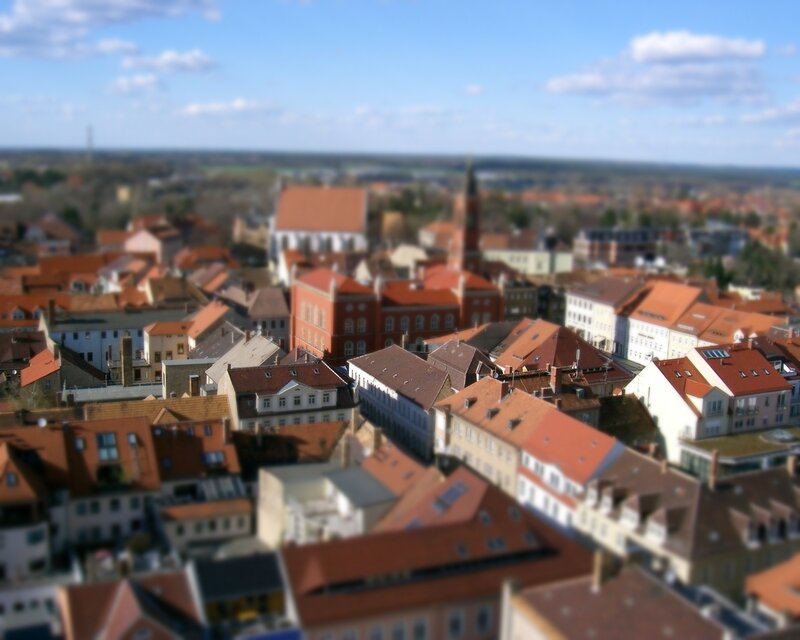 tilt-shift town view