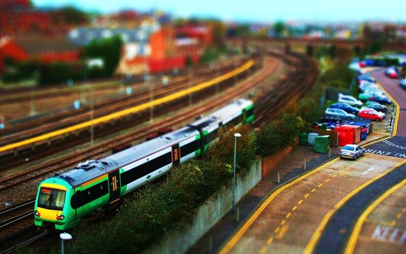 tilt-shift train scene