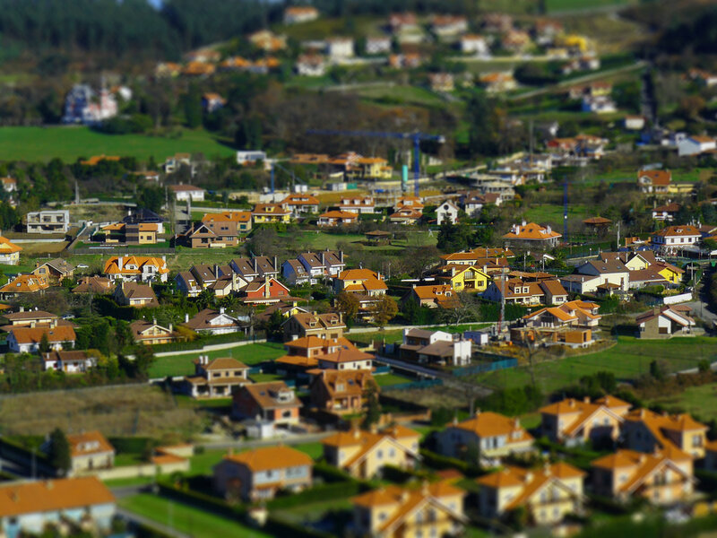 Tilt-shift view of a residential area