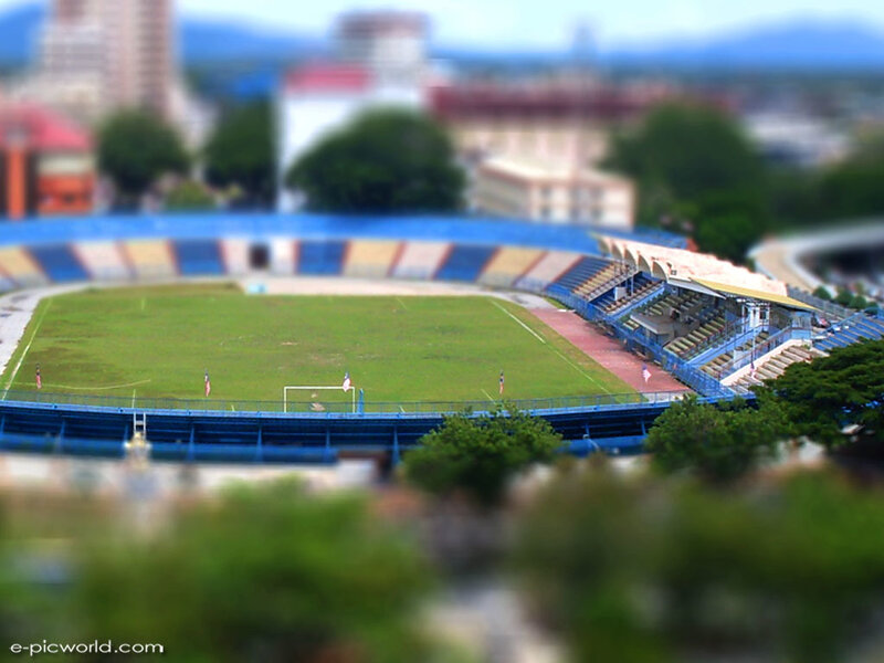 tilt-shift view of a stadium