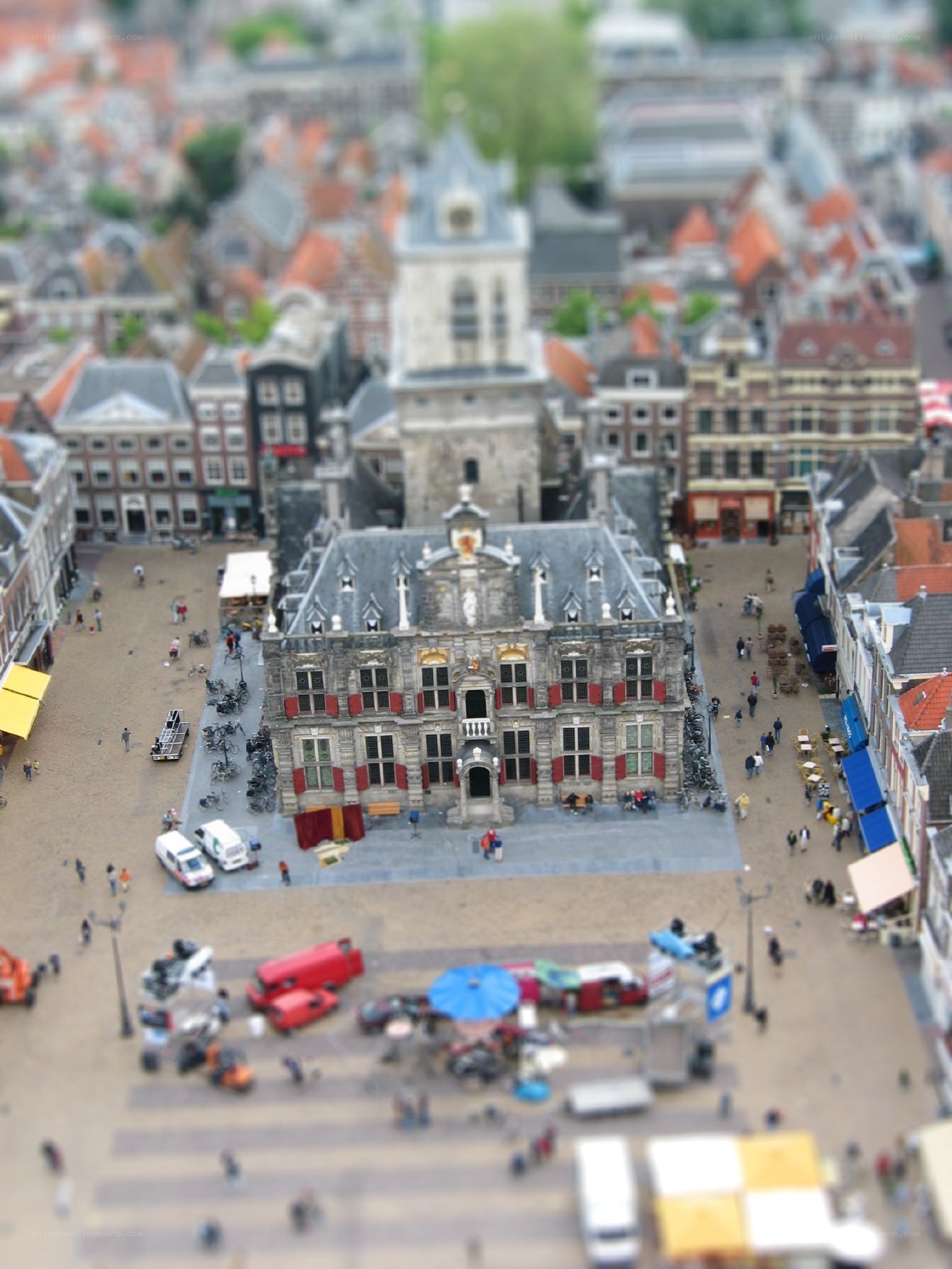 Tilt-shift view of Dutch square