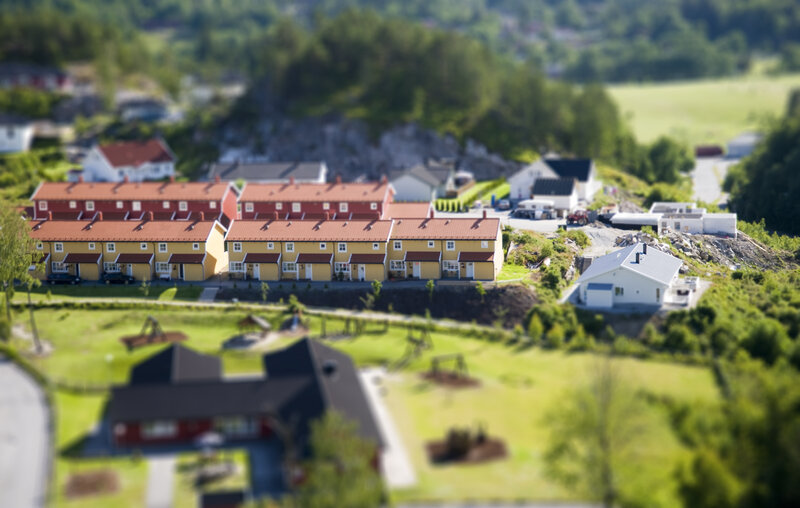 Tilt-shift view of residential neighborhood