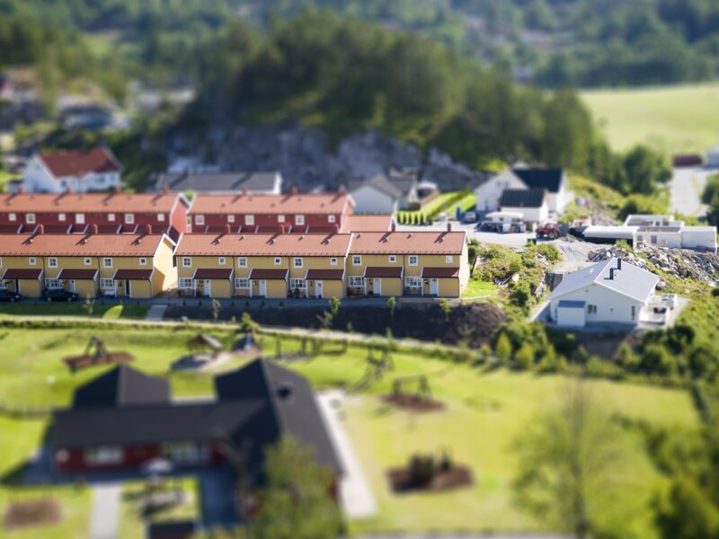 Tilt-shift view of residential neighborhood