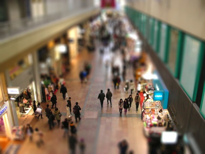 Tilt-shift view of shopping mall