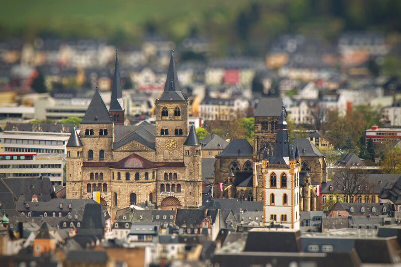 Tilt-shift view of Trier cityscape