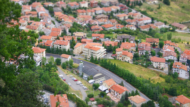 tilt-shift village view