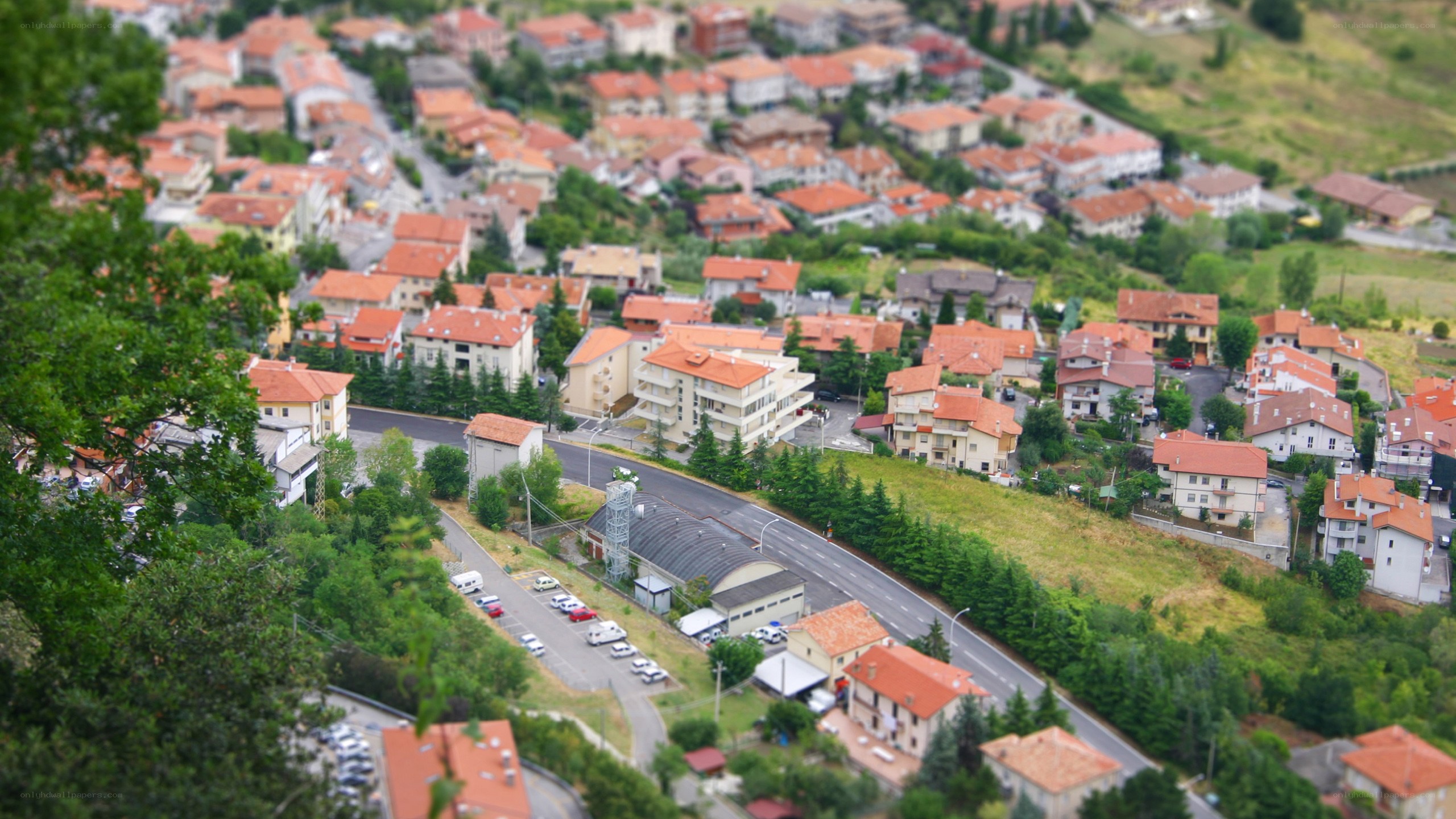 tilt-shift village view
