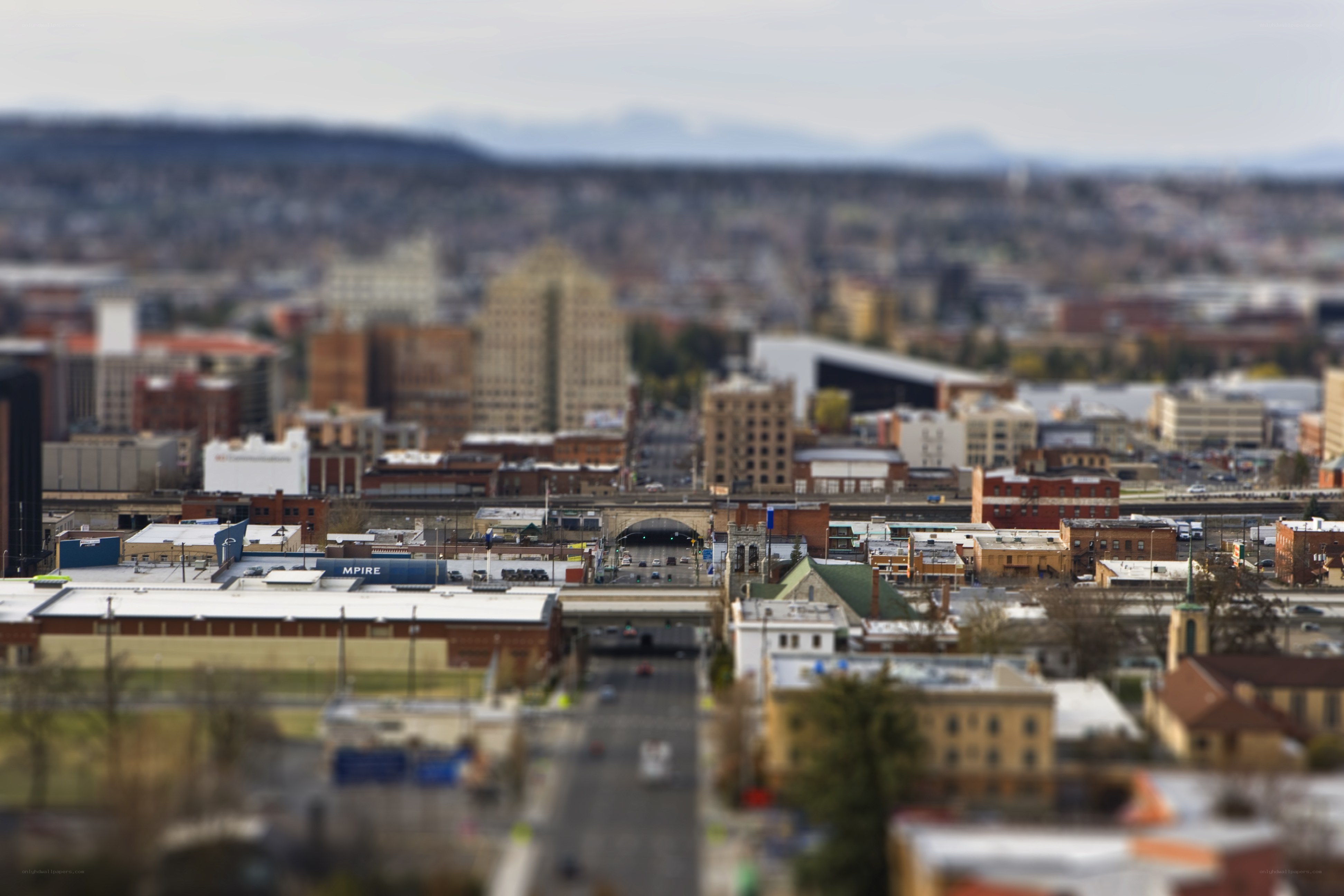 Tilted cityscape of Spokane