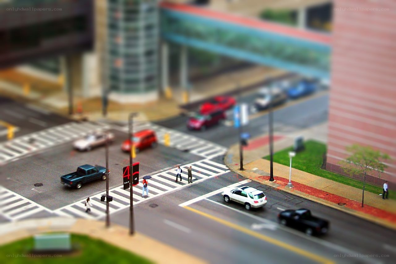 Tilted urban street scene