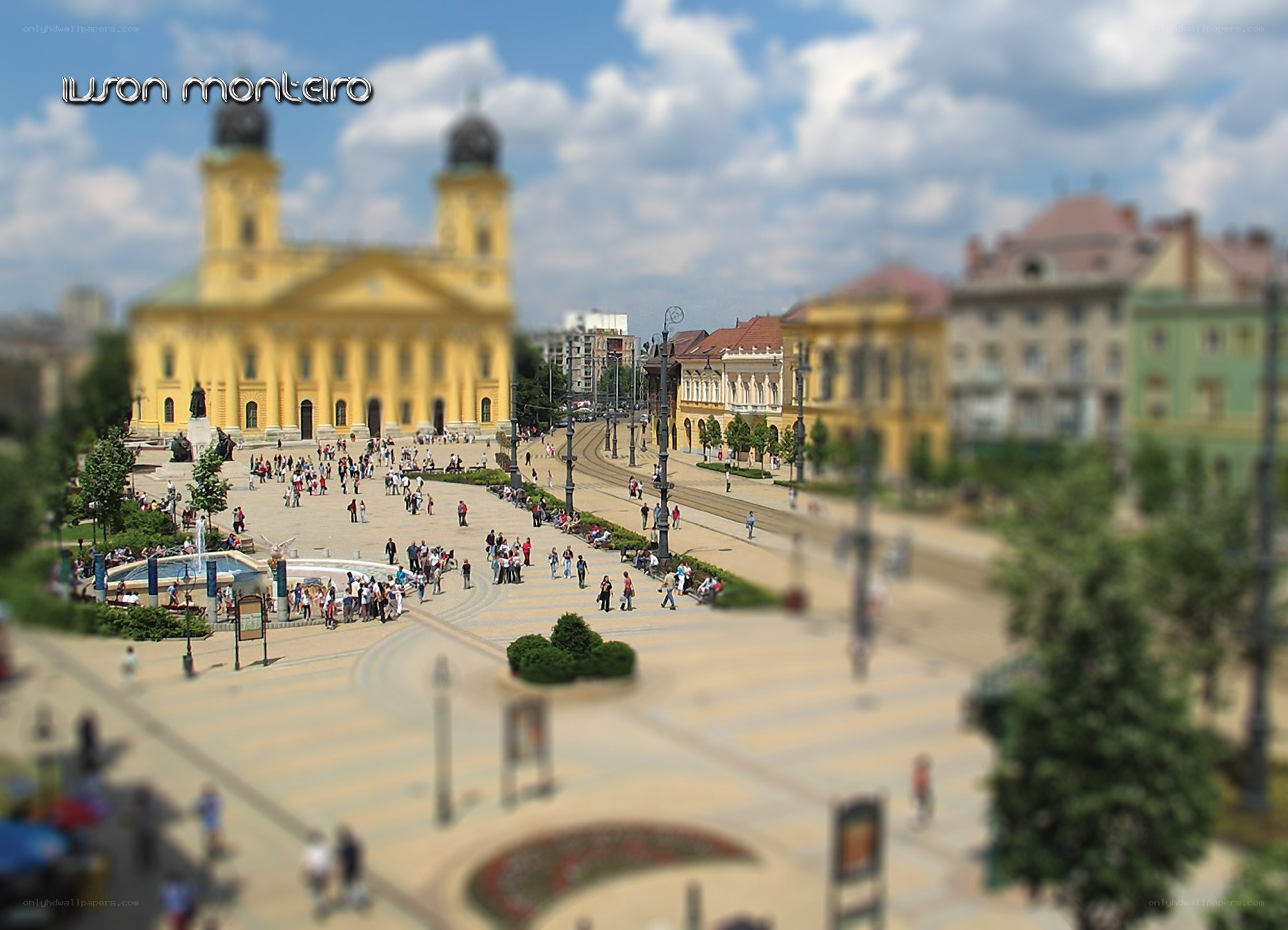 Tilted view of a city square