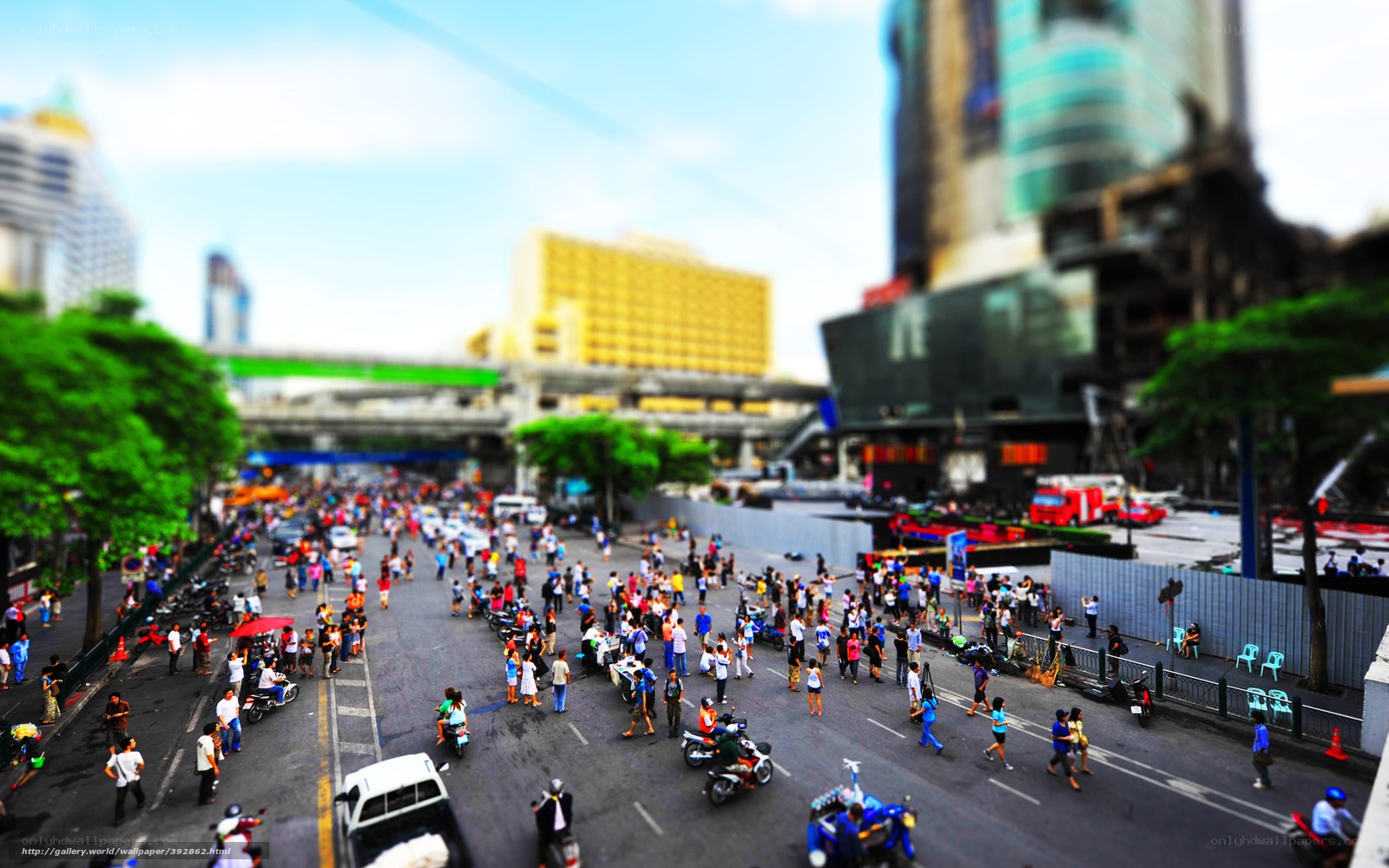 Tilted view of busy city street