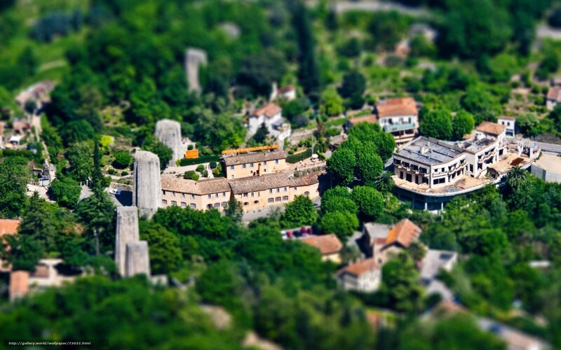 Tilted village aerial view