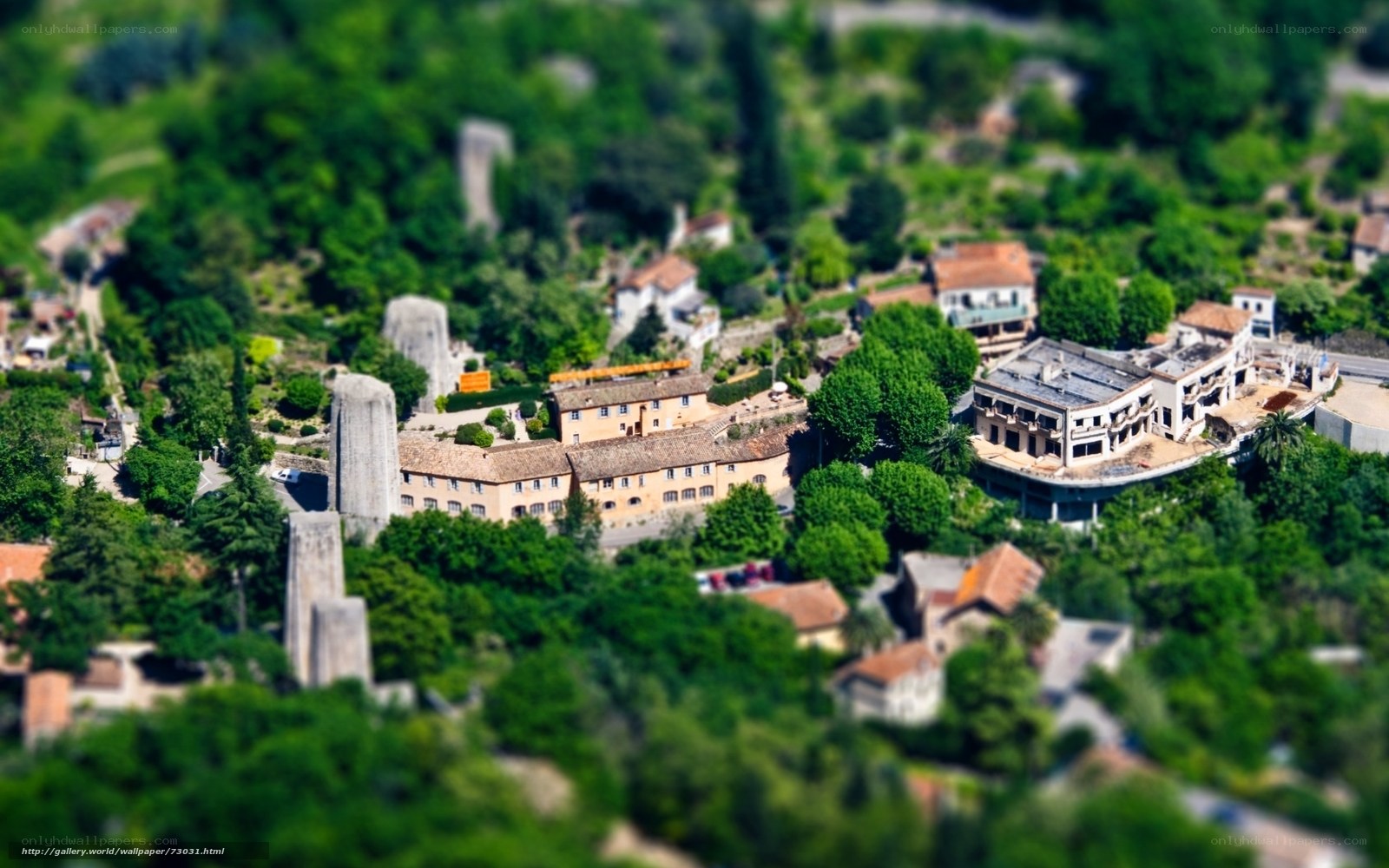 Tilted village aerial view