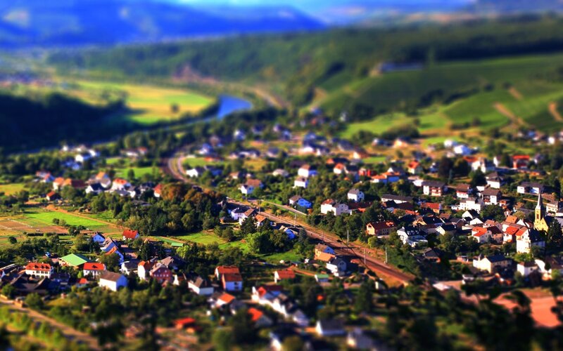 Tilted village landscape