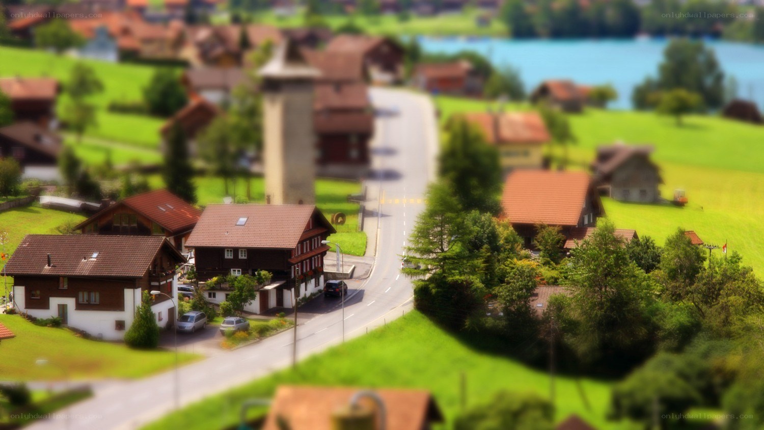 Tilted village scene