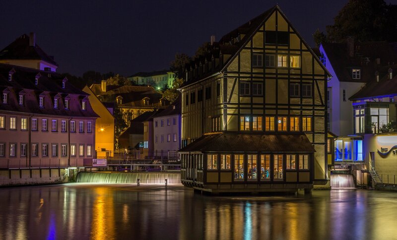 Timber-framed Building at Night
