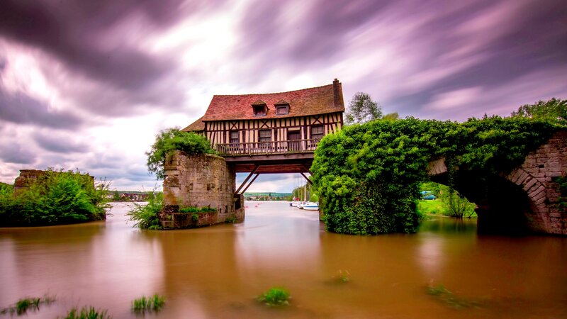 Timber-framed House on Bridge — Purple