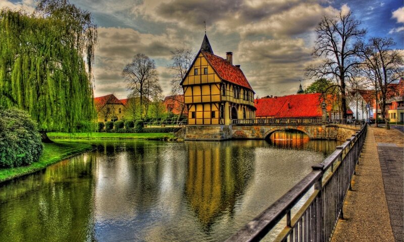Timber-framed House on River