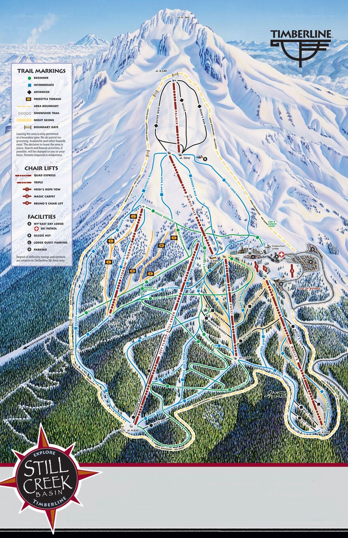 Timberline Ski Resort Trail Map